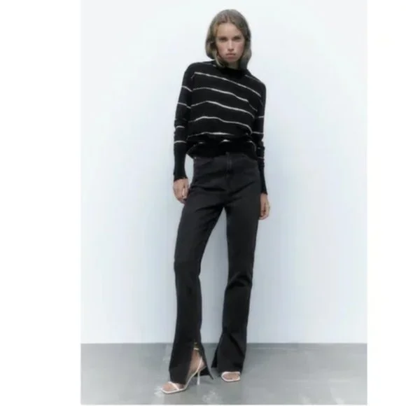 Zara Jeans Zara Black Denim Flare Split Hem High Rise Jeans
